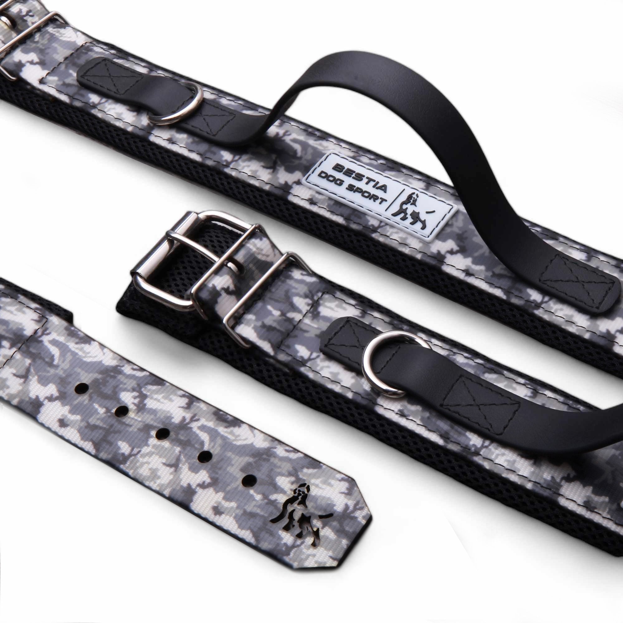 BESTIA DOG SPORT HANDLE COLLAR GREY CAMO