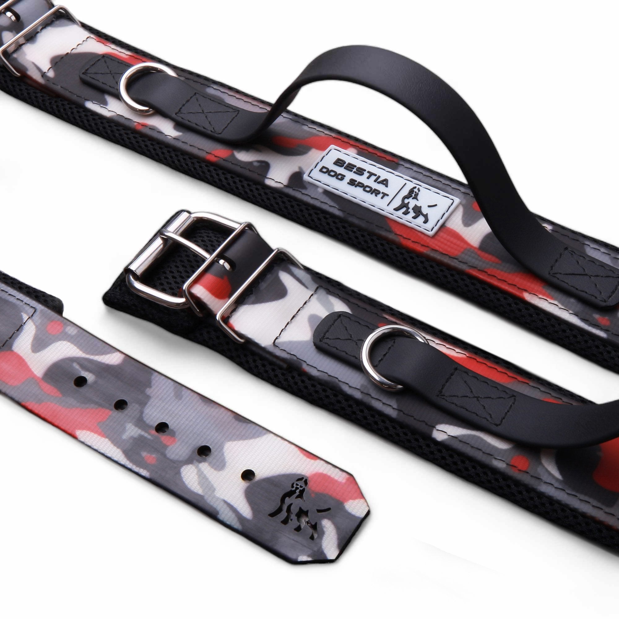 BESTIA DOG SPORT HANDLE COLLAR RED CAMO