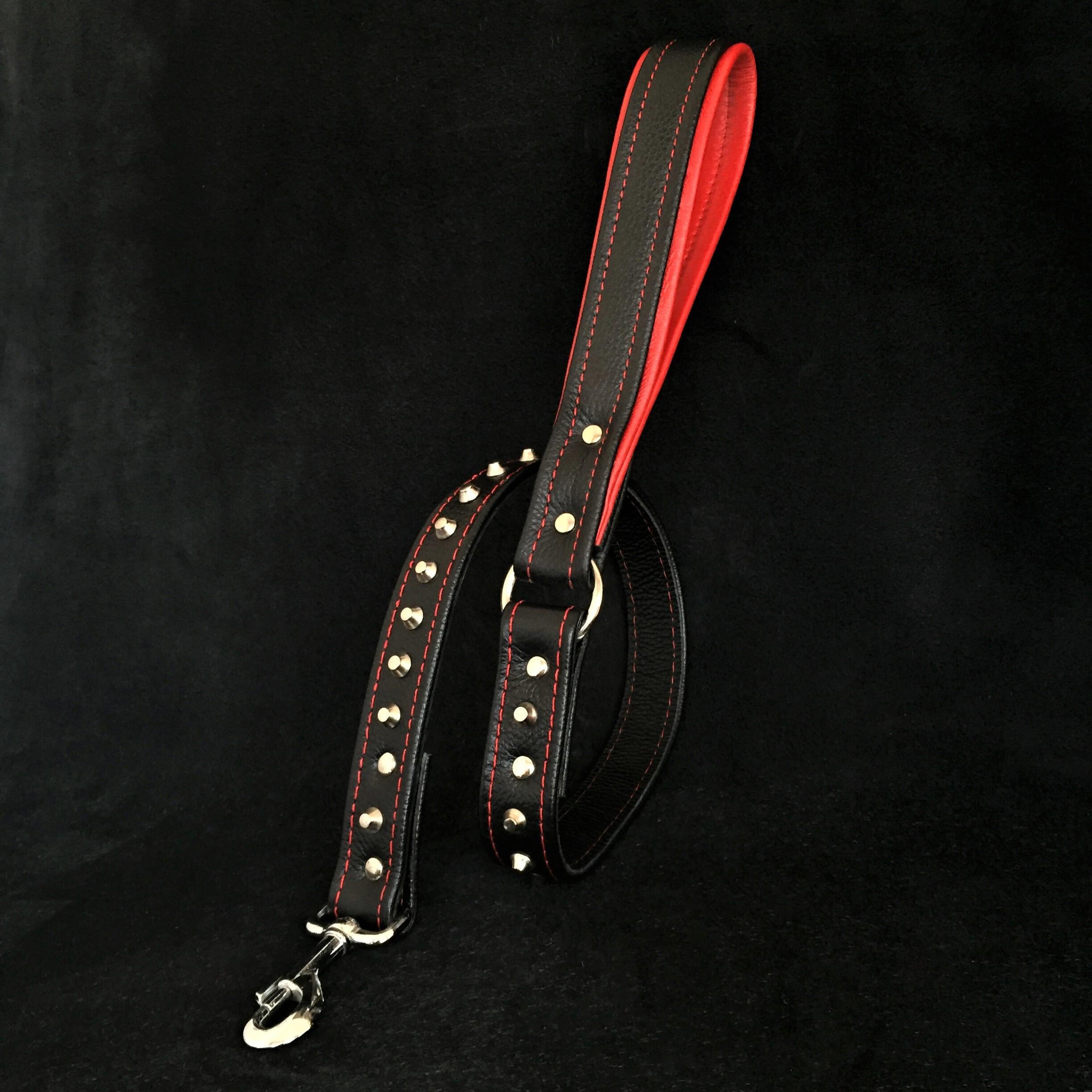 Black soft leather studded leash