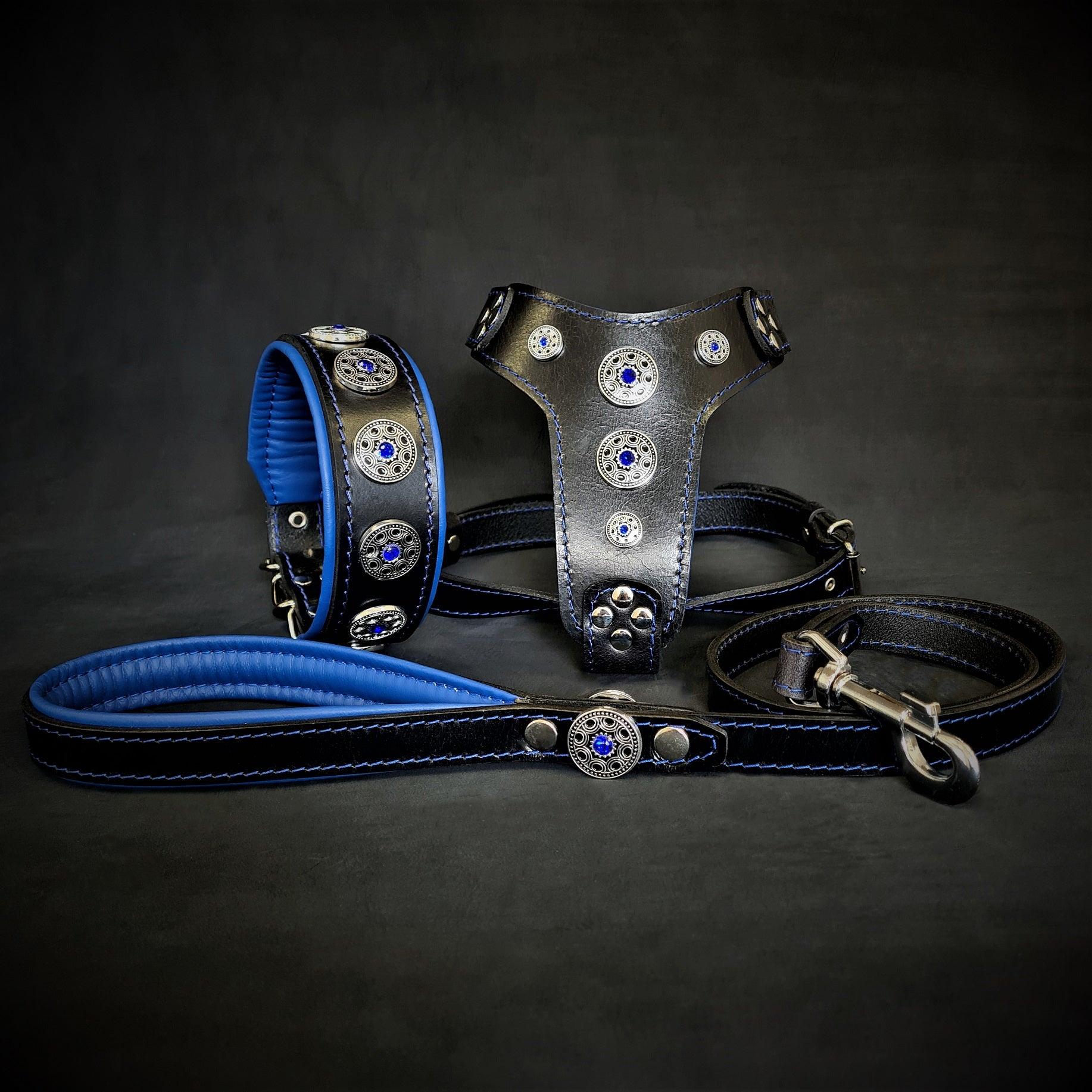 The ''Bijou'' SET -  Collar, Harness, Leash. Blue