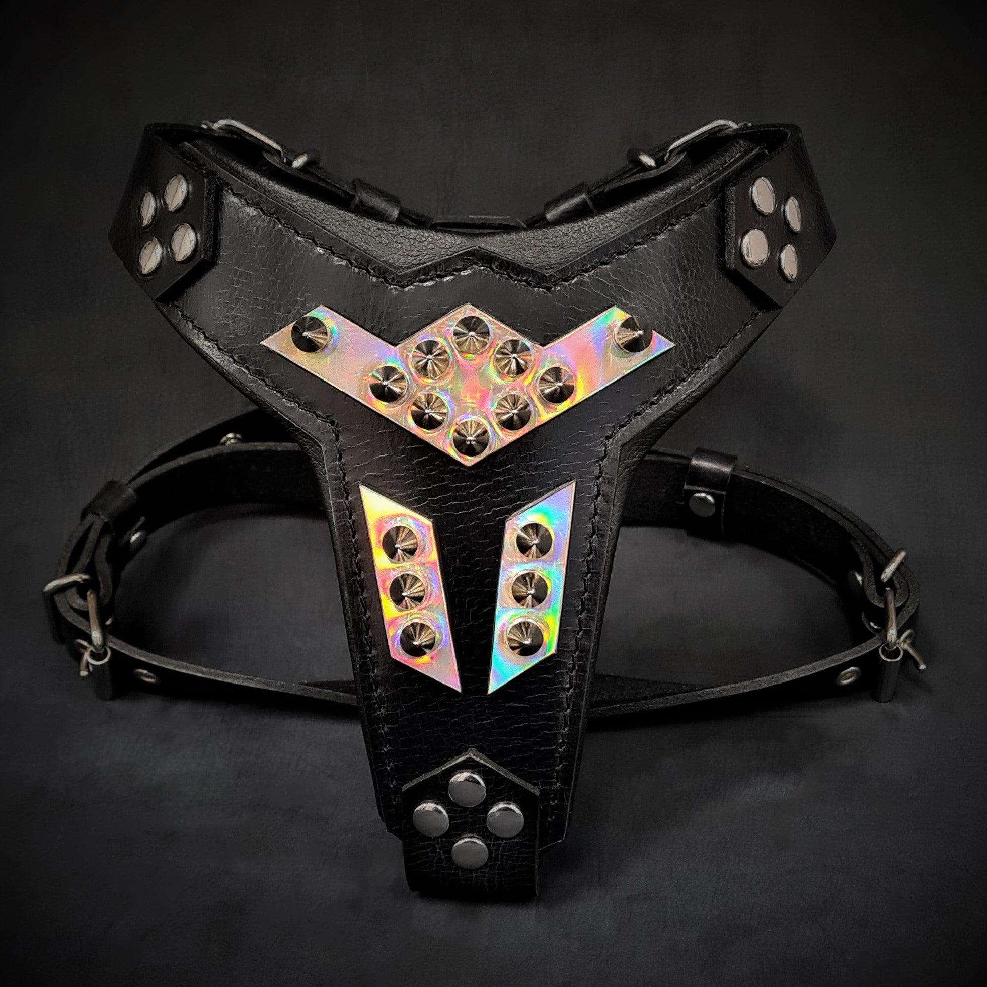 ''Midas'' leather dog harness silver medium size