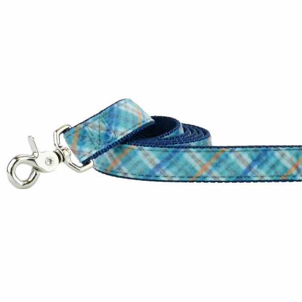 Blue Plaid Velvet Dog Leash