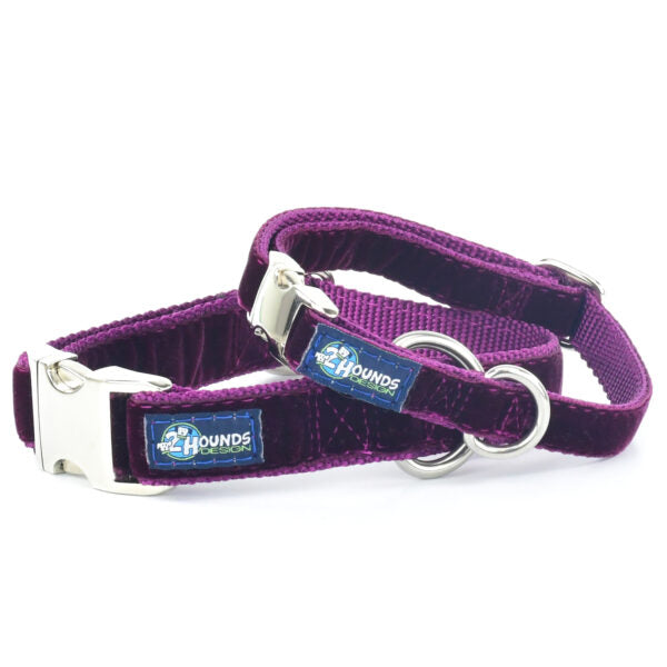 Burgundy Velvet Essential Martingale Dog Collar