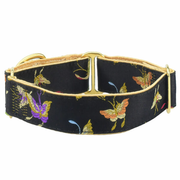 Butterfly Gold – Silk Brocade Buckle Martingale Dog Collar