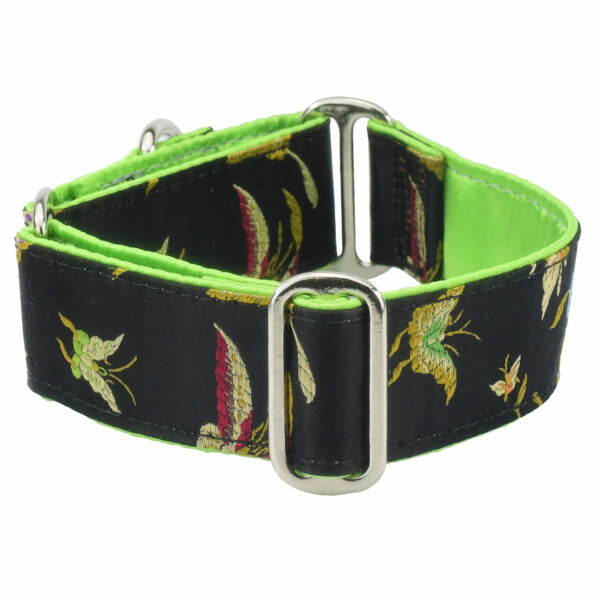 Butterfly Green – Silk Brocade Buckle Martingale Dog Collar