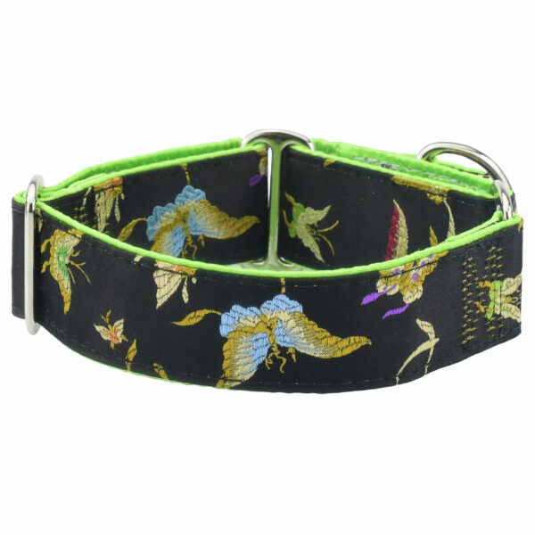 Butterfly Green – Silk Brocade Buckle Martingale Dog Collar