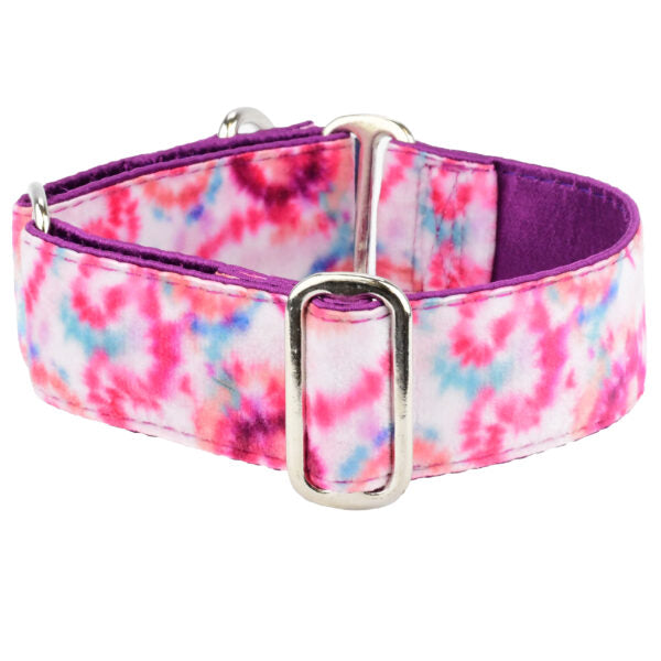 Pink Tie-Dye Elite Velvet Martingale Dog Collar