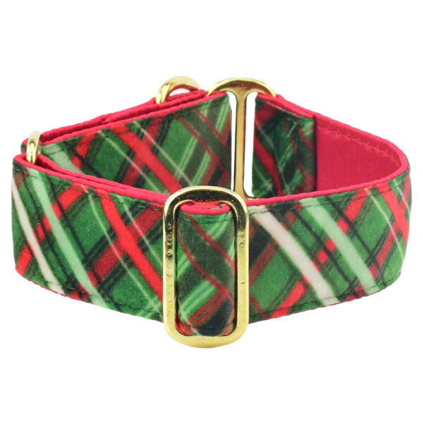 Christmas Plaid Green Elite Velvet Martingale Dog Collar