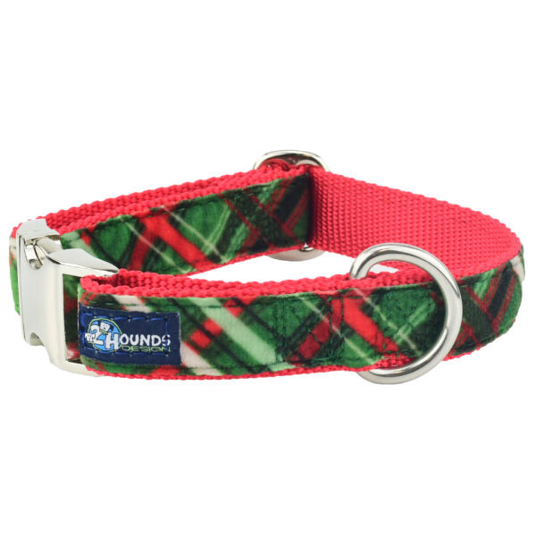 Christmas Plaid Green Velvet Essential Martingale Dog Collar (1″ Only)