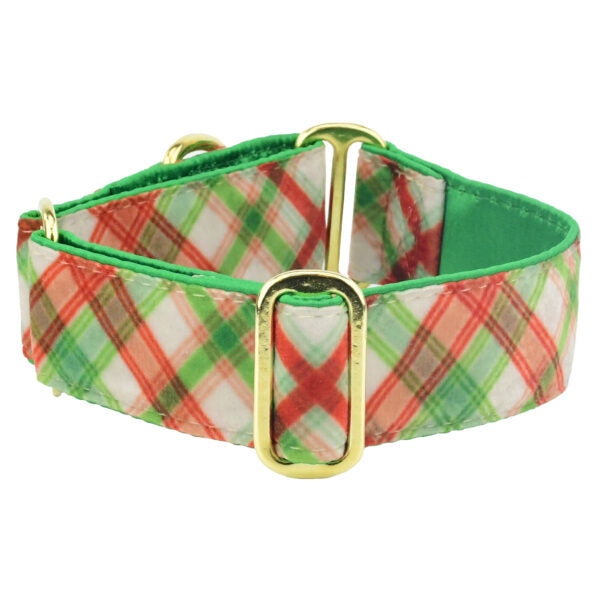 Christmas Plaid Cream Elite Velvet  Buckle Martingale Dog Collar