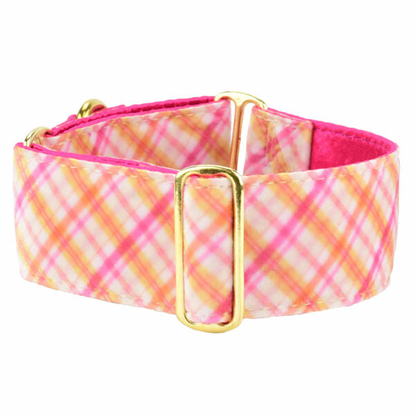 Pink Plaid Elite Velvet Martingale Dog Collar