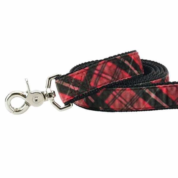 Classic Winter Plaid Velvet Dog Leash