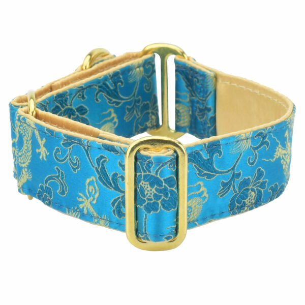 Dragon Turquoise – Silk Brocade Martingale Dog Collar