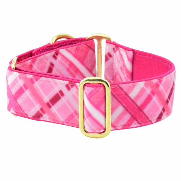 Very Pink Plaid Elite Velvet Martingale Dog Collar