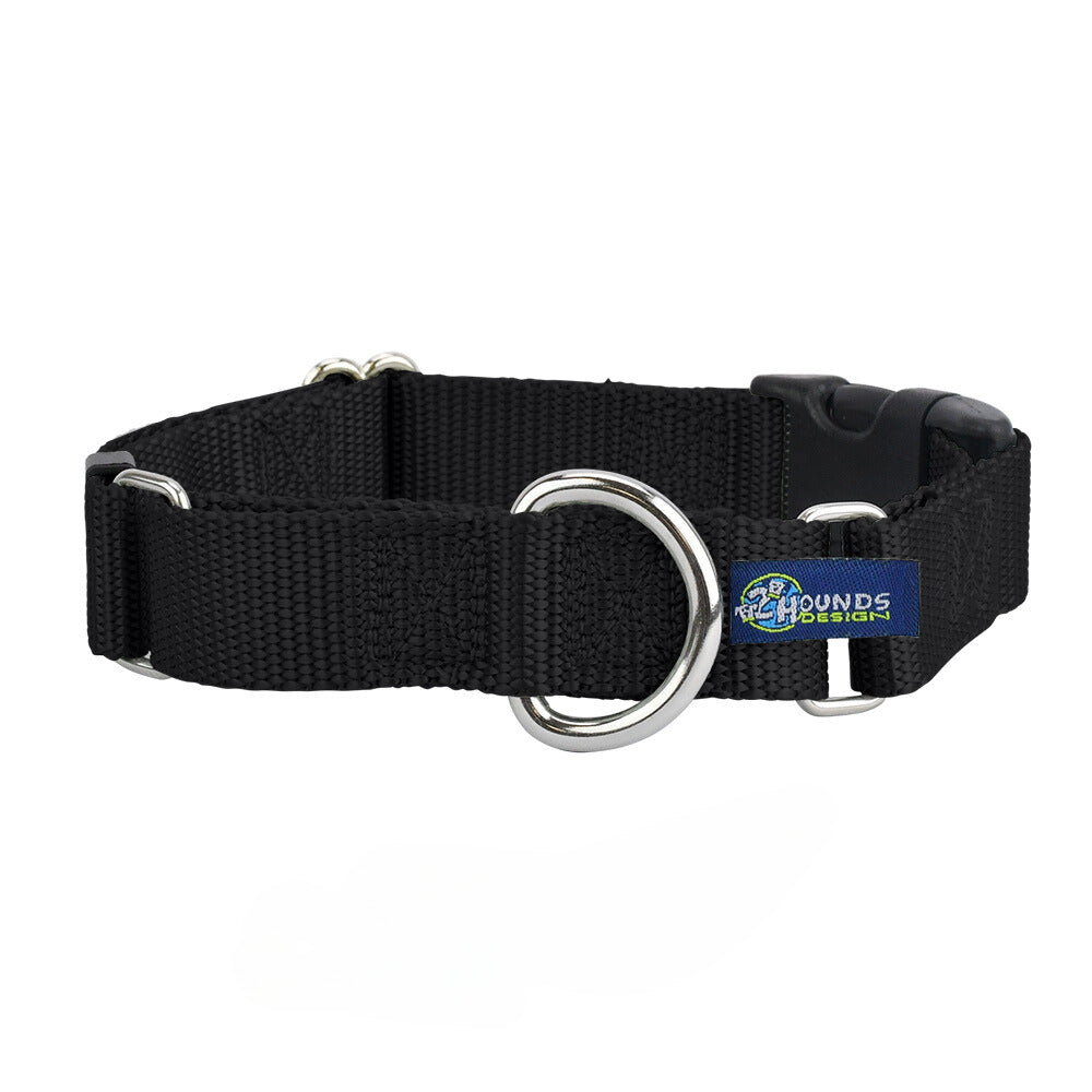 5/8″ and 1″ Black Nylon Buckle Martingale Dog Collar