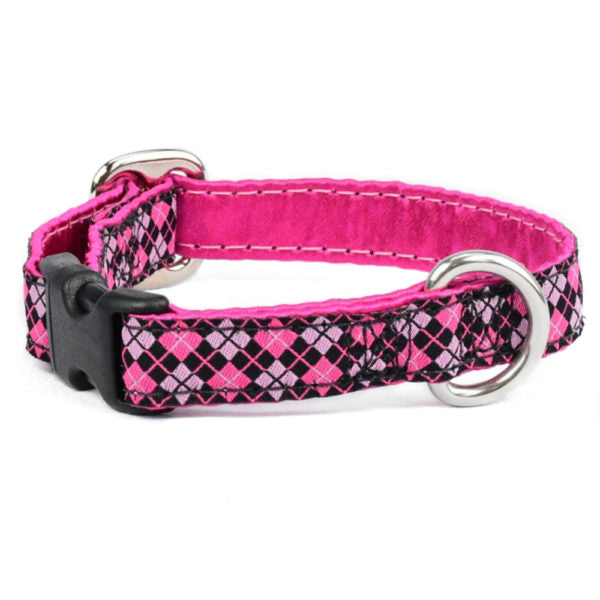 5/8″ Argyle Pink and Black Buckle Martingale Dog Collar