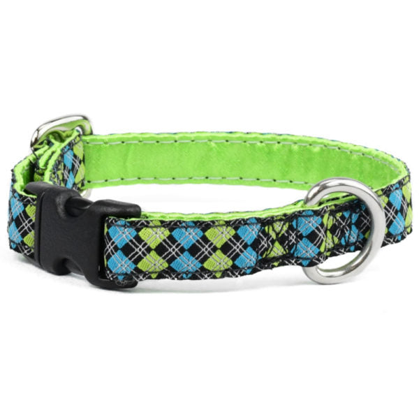 5/8″ Argyle Turquoise and Green Buckle Martingale Dog Collar