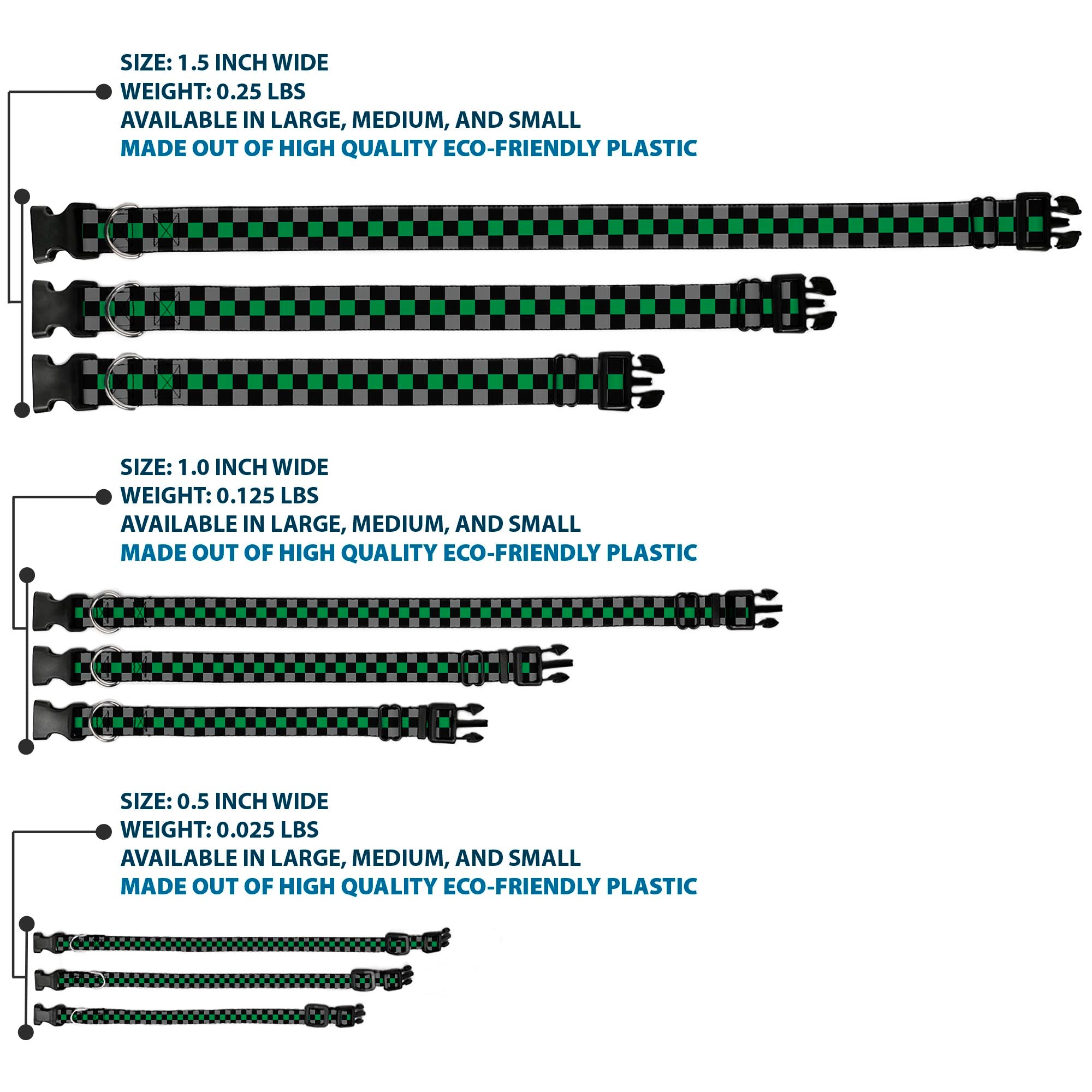 Plastic Clip Collar - Checker Black/Gray/1 Green