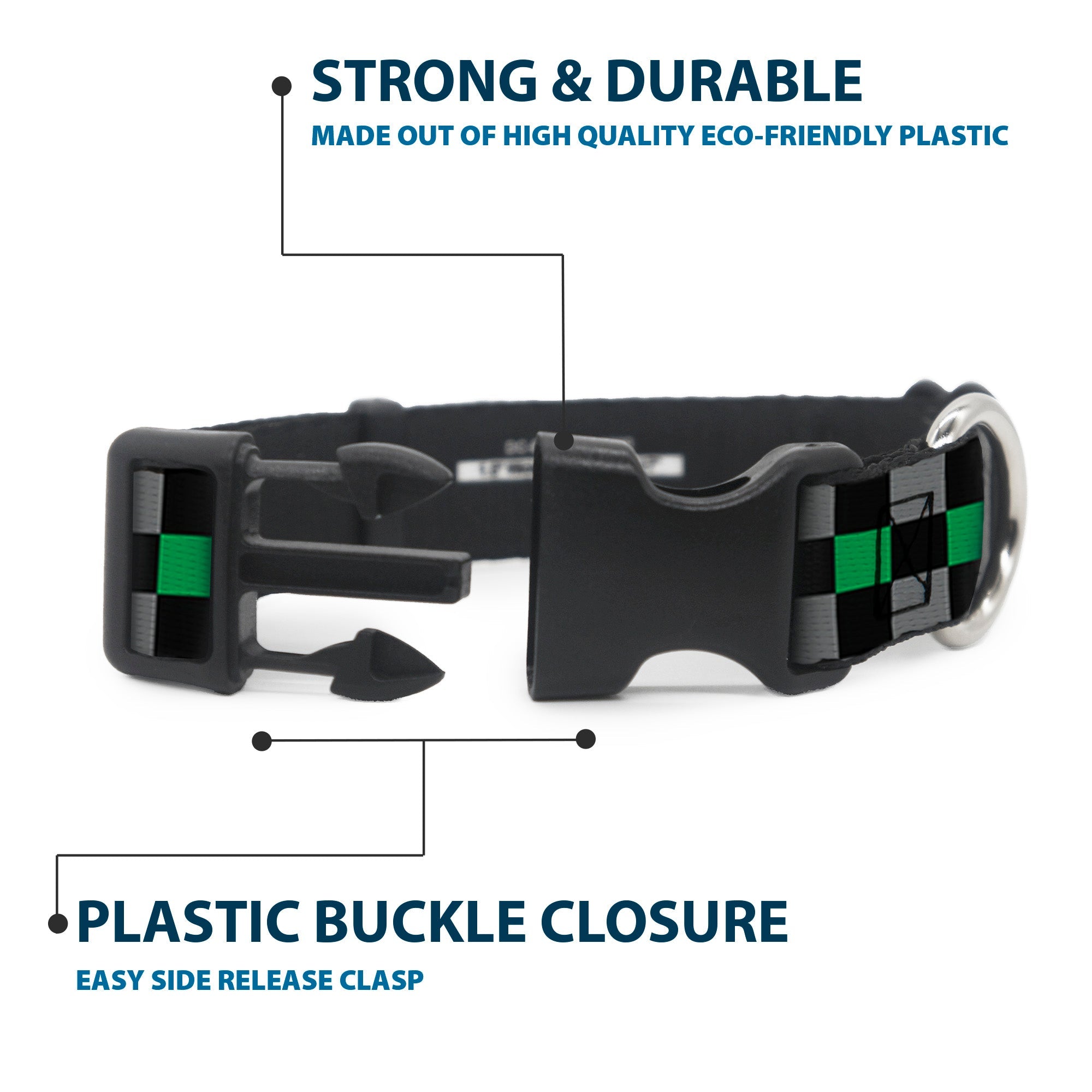 Plastic Clip Collar - Checker Black/Gray/1 Green