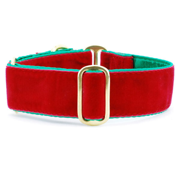 Holiday Velvet – Red/Green Buckle Martingale Dog Collar