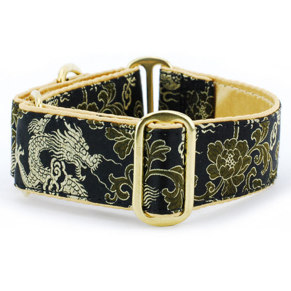 Dragon Black – Silk Brocade Martingale Dog Collar