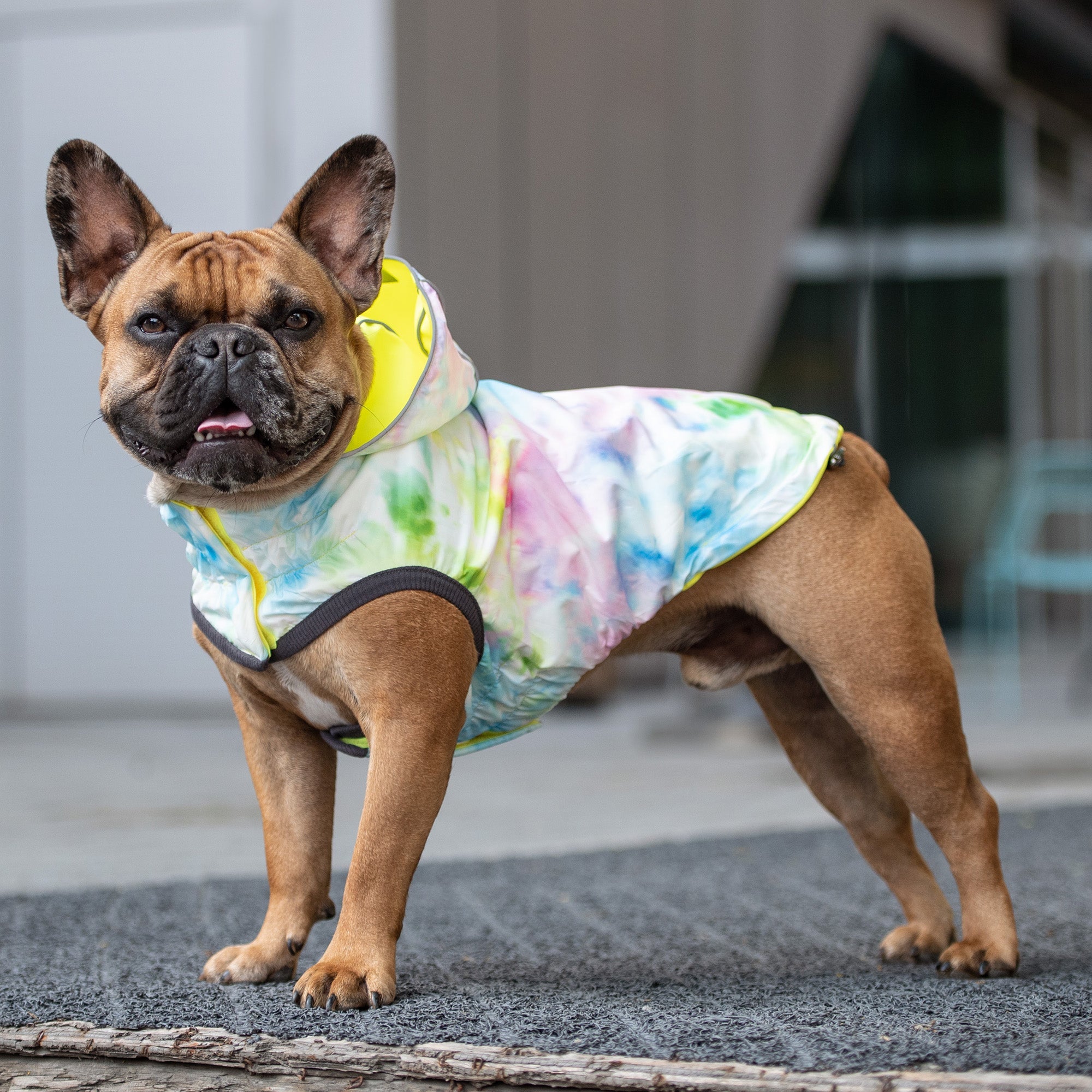 Reversible Raincoat - Neon Yellow with Tie Dye