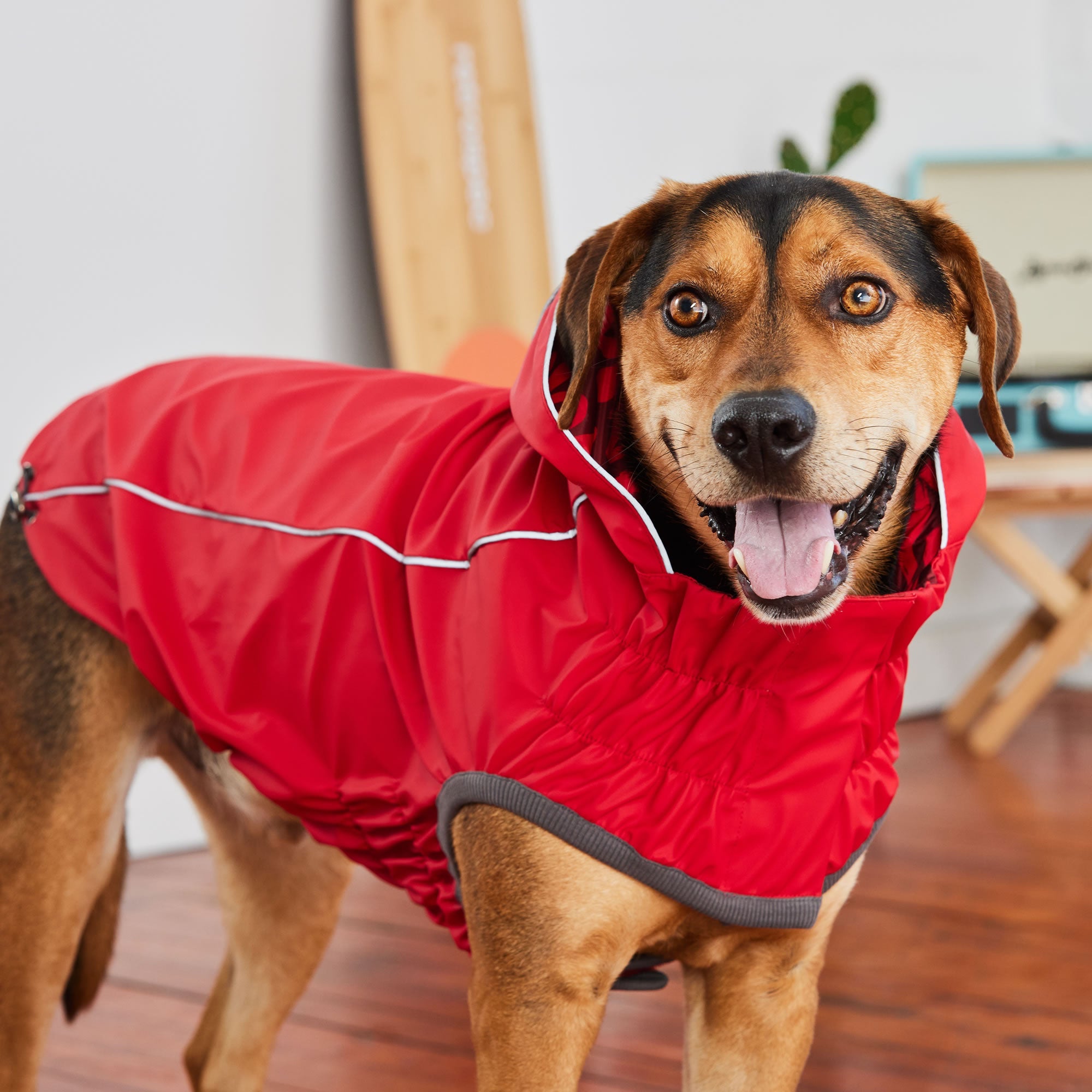 Reversible Elasto-Fit Raincoat - Red/Red