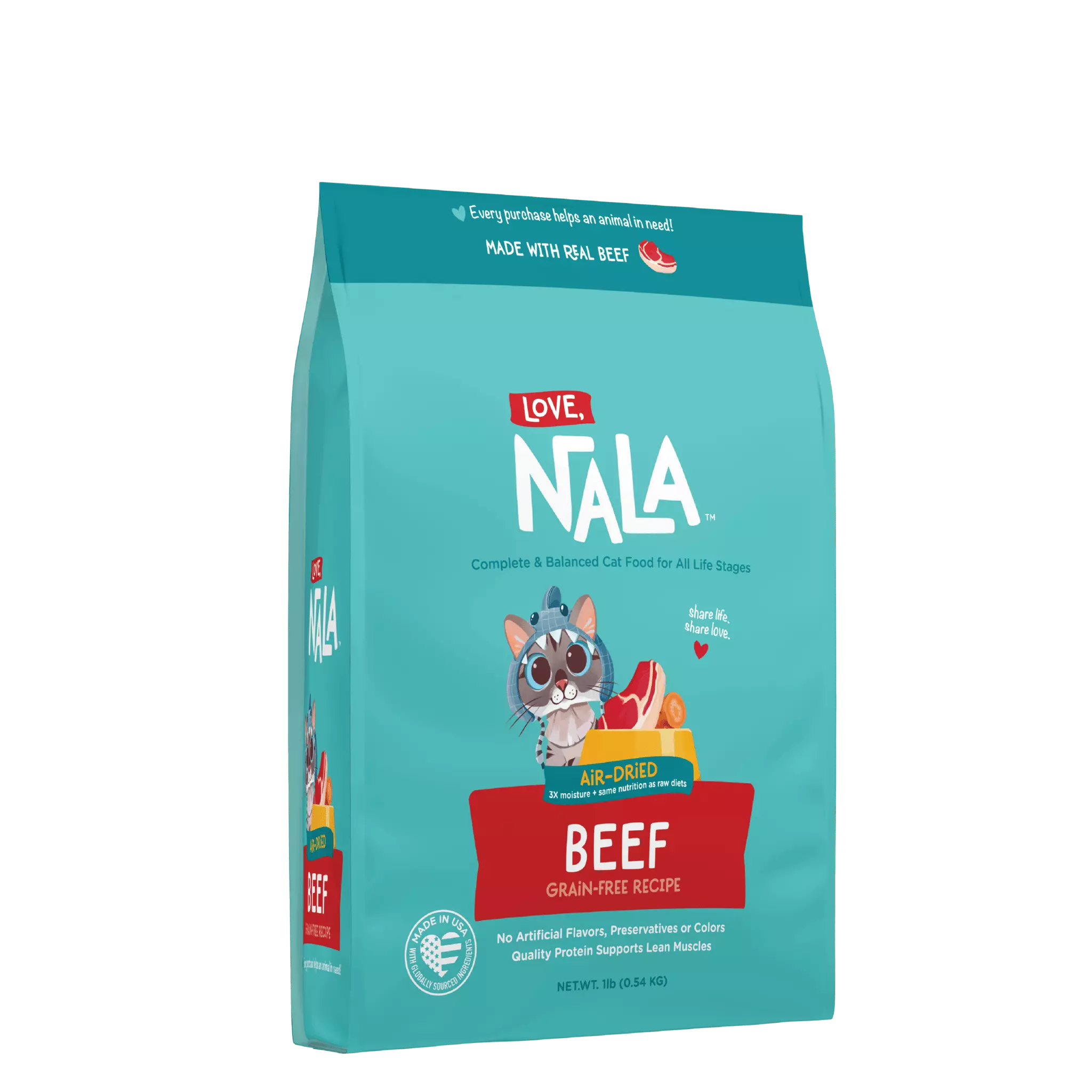 Beef Grain Free Recipe Air-Dried Adult Cat Food 1lb bag