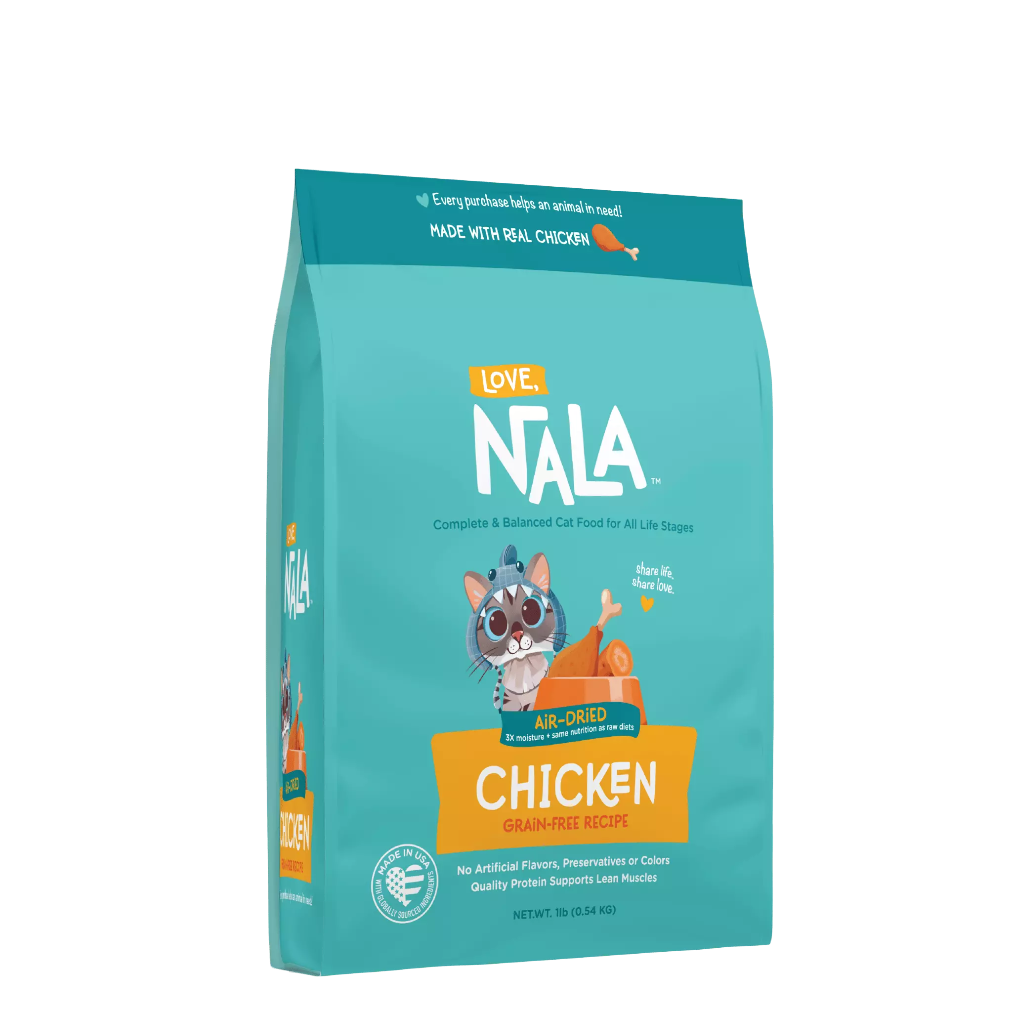 Chicken Grain Free Recipe Air-Dried Adult Cat Food 1lb bag