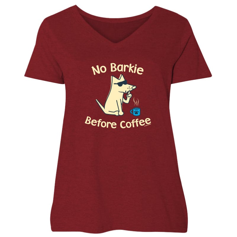 No Barkie Before Coffee - Ladies Curvy V-Neck Tee