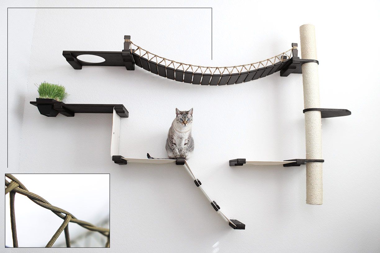 The Expedition Cat Condo Cat Wall Jungle Gym by Catastrophic Creations Onyx Bamboo Natural Canvas