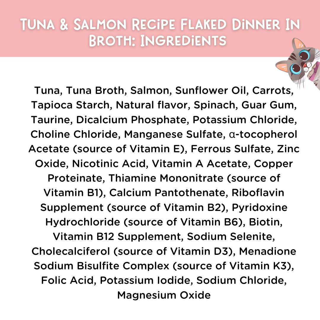 Tuna & Salmon Recipe Flaked Dinner In Broth Adult Cat Food, 2.8-oz, Case of 12