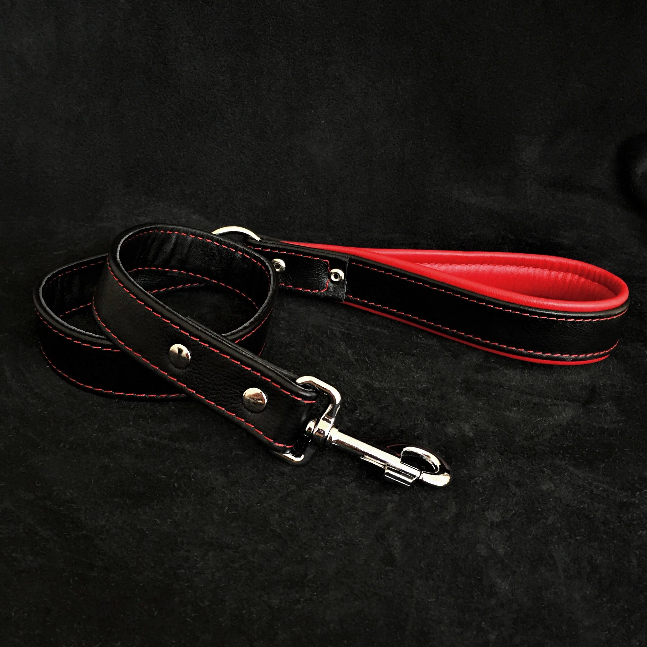 Black soft leather dog leash