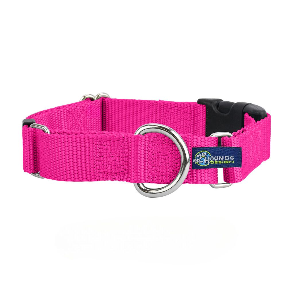 5/8″ and 1″ Hot Pink Nylon Buckle Martingale Dog Collar