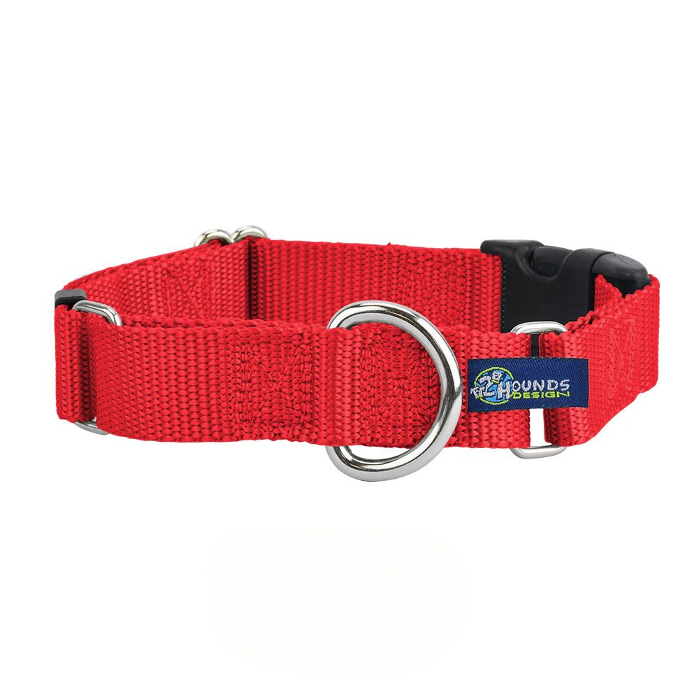 5/8″ and 1″ Red Nylon Buckle Martingale Dog Collar