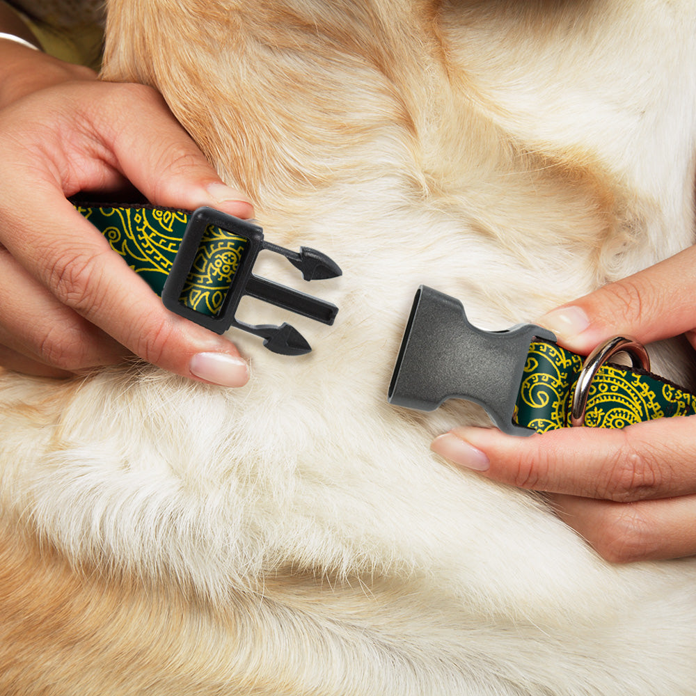 Plastic Clip Collar - Bandana/Skulls Green/Gold