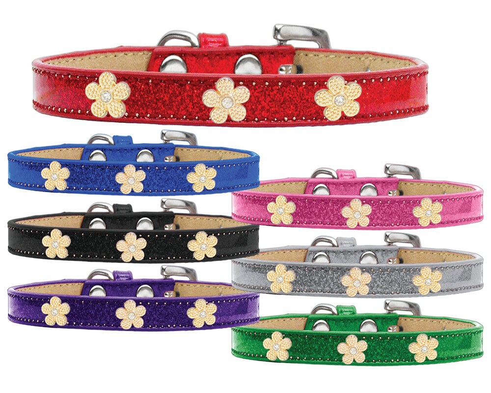 Dog, Puppy & Pet Widget Ice Cream Collar, "Gold Flower"