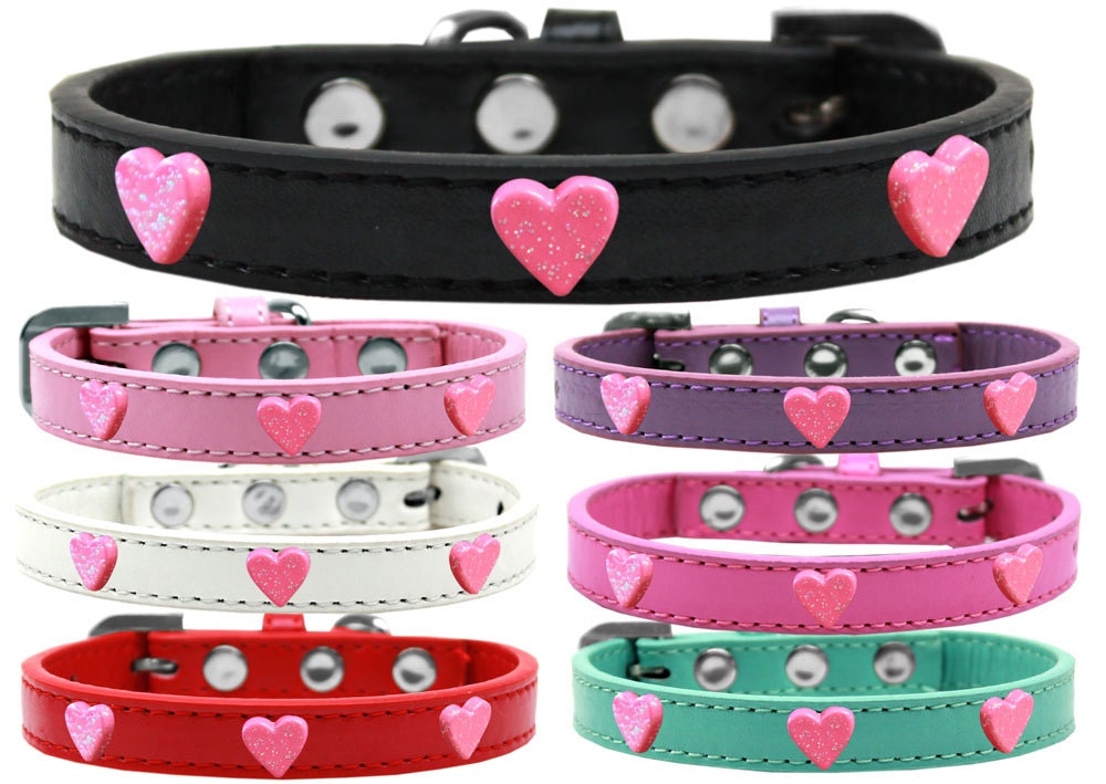 Dog, Puppy & Pet Widget Fashion  Collar, "Pink Glitter Heart"