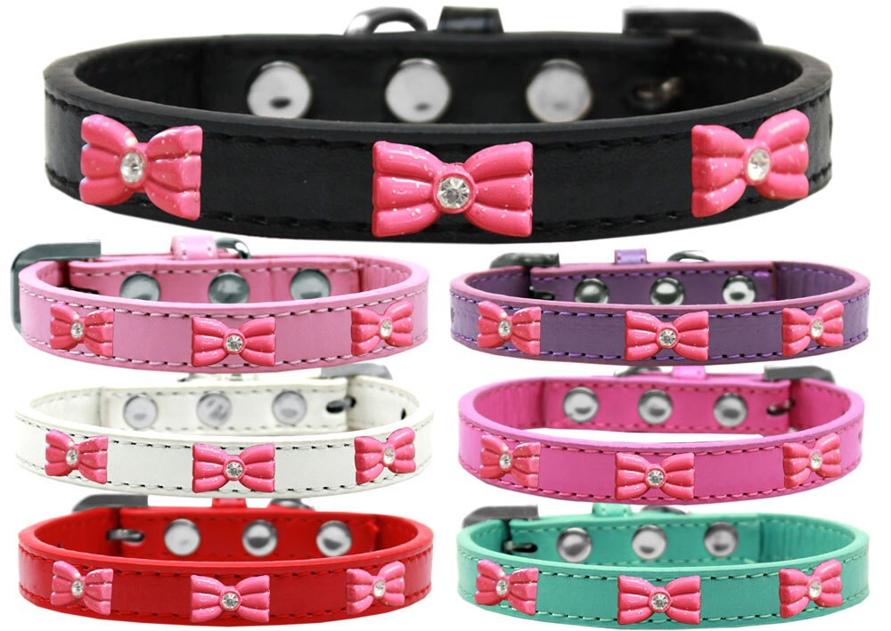 Dog, Puppy & Pet Widget Fashion Collar, "Pink Glitter Bow"