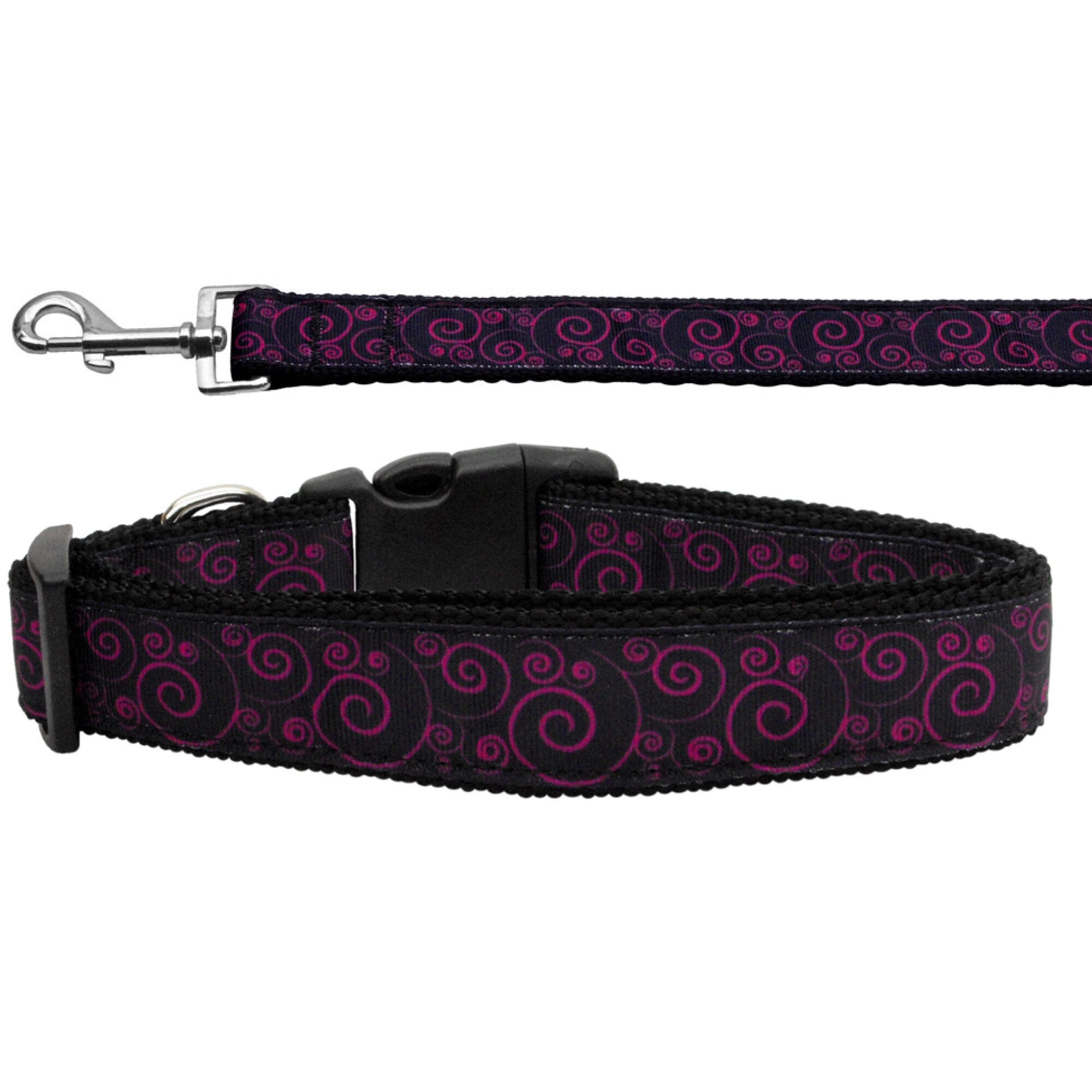 Pet Dog and Cat Nylon Collar or Leash, "Pink & Black Swirly"