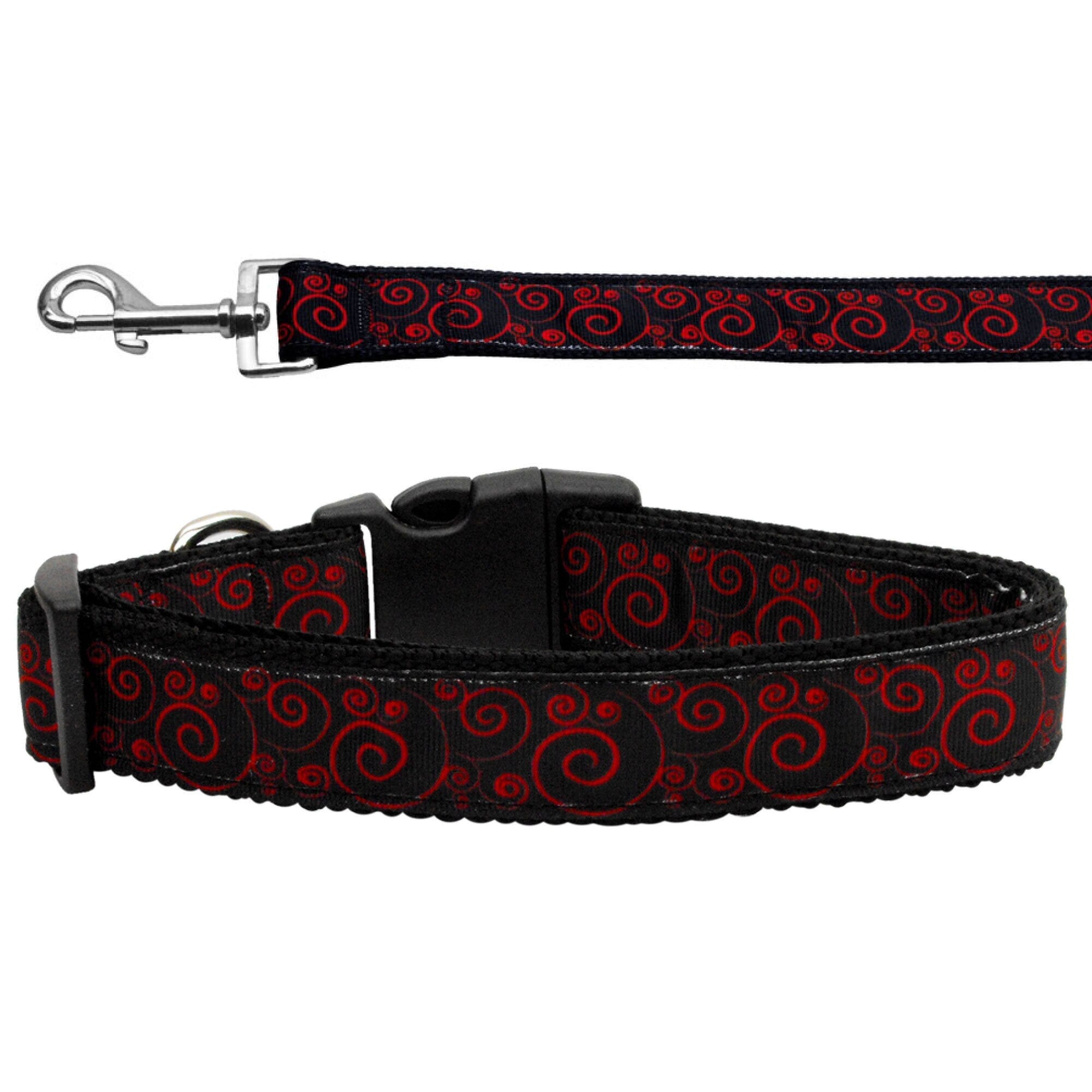 Pet Dog and Cat Nylon Collar or Leash, "Red & Black Swirly"