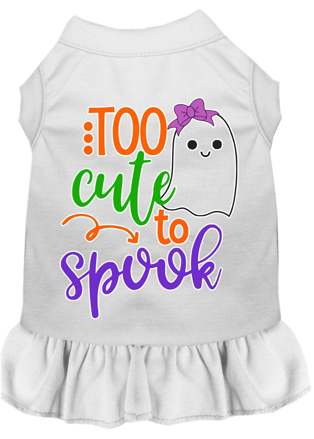 Pet Dog & Cat Dress Screen Printed, "Too Cute To Spook - Girly Ghost"