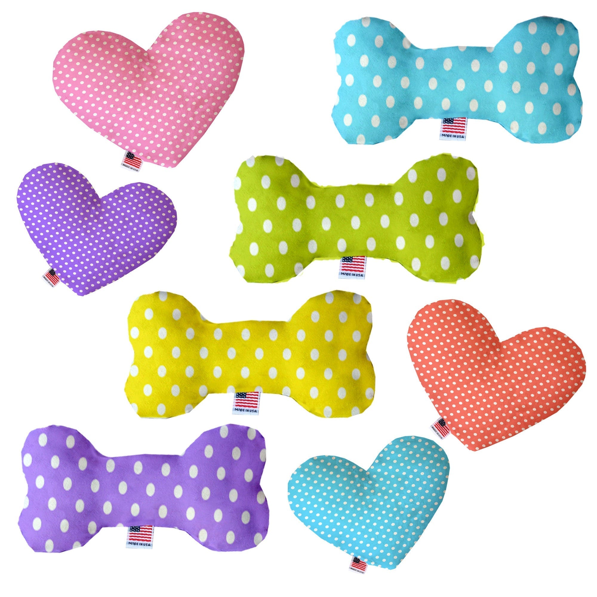 Pet and Dog Plush Heart or Bone Toy, "Polka Dots Group" (Available in different sizes, and 6 different pattern options!)