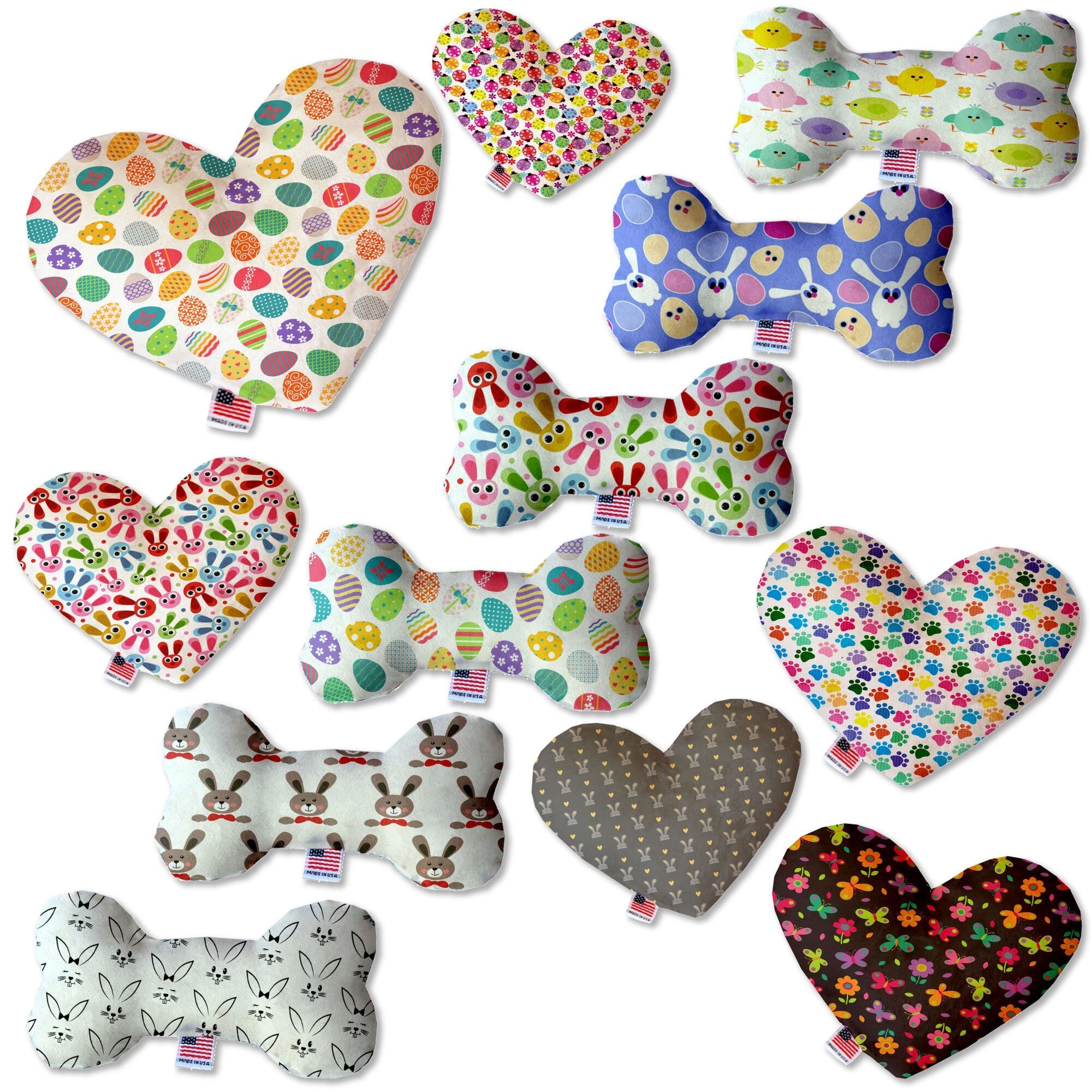 Pet and Dog Plush Heart or Bone Toy, "Easter Group" (Available in different sizes, and 10 different pattern options!)