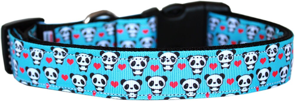 Pet Dog & Cat Nylon Collar or Leash, "Panda Love"