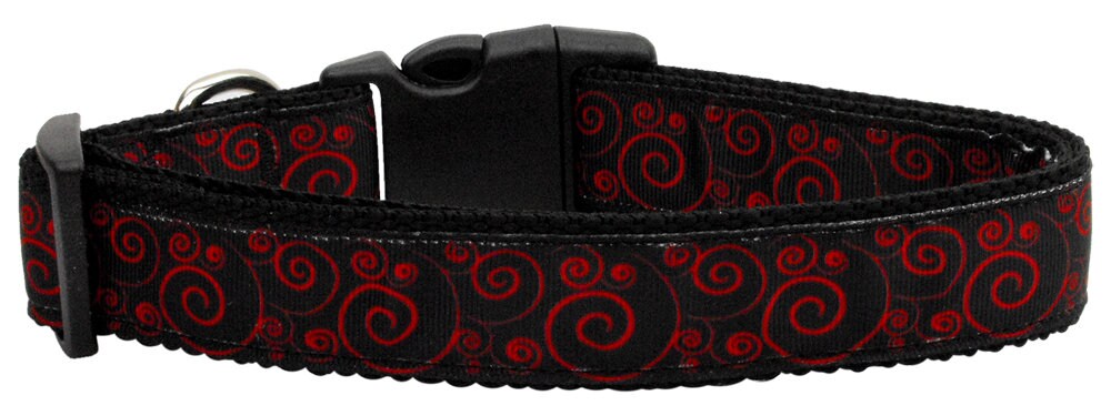 Pet Dog and Cat Nylon Collar or Leash, "Red & Black Swirly"