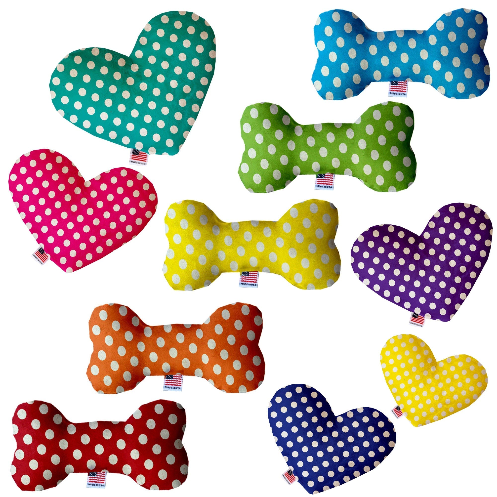 Pet and Dog Plush Heart or Bone Toy, "Swiss Dots Group" (Available in different sizes, and 10 different pattern options!)