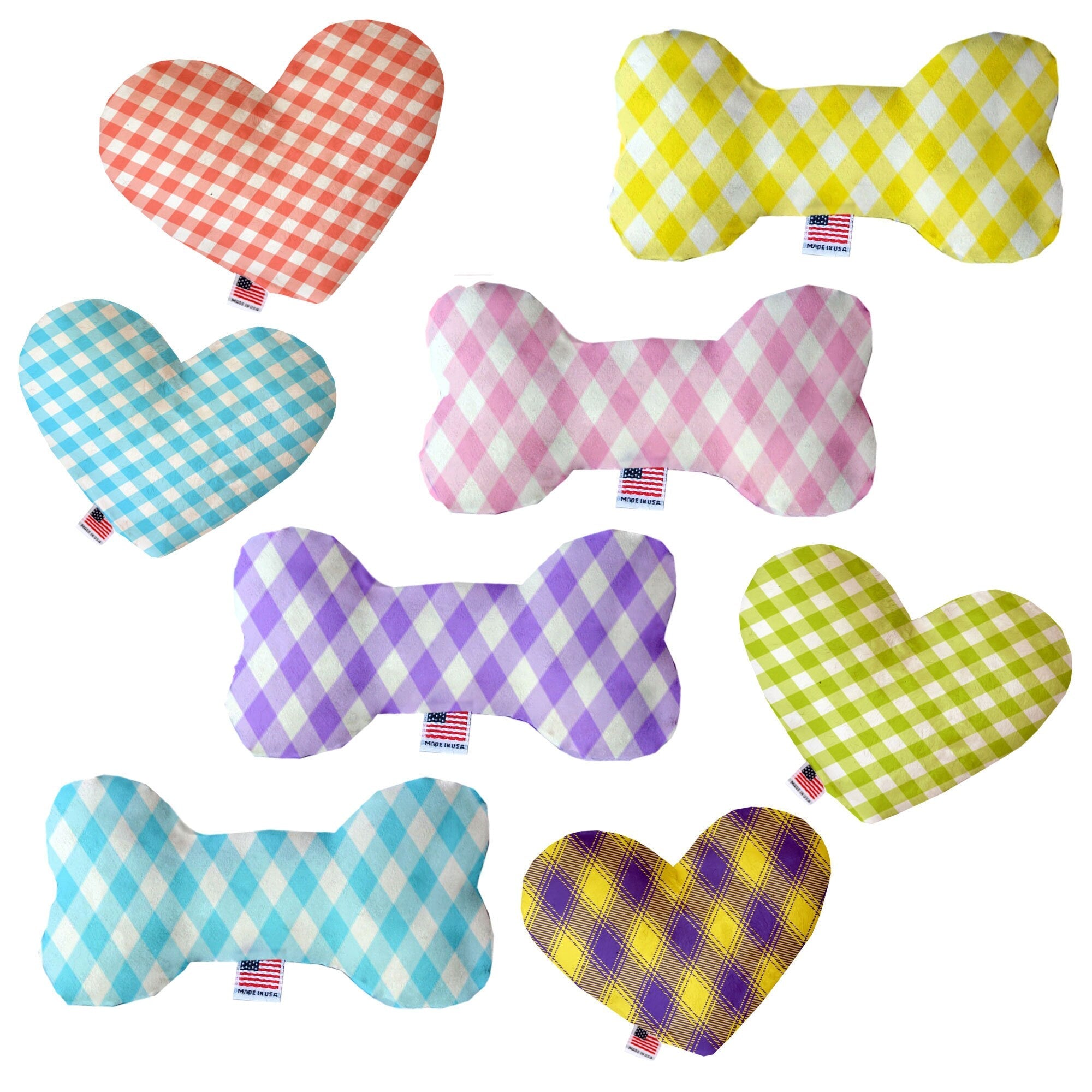 Pet & Dog Plush Heart or Bone Toy, "Plaids Group" (Available in different sizes, and 7 different pattern options!)