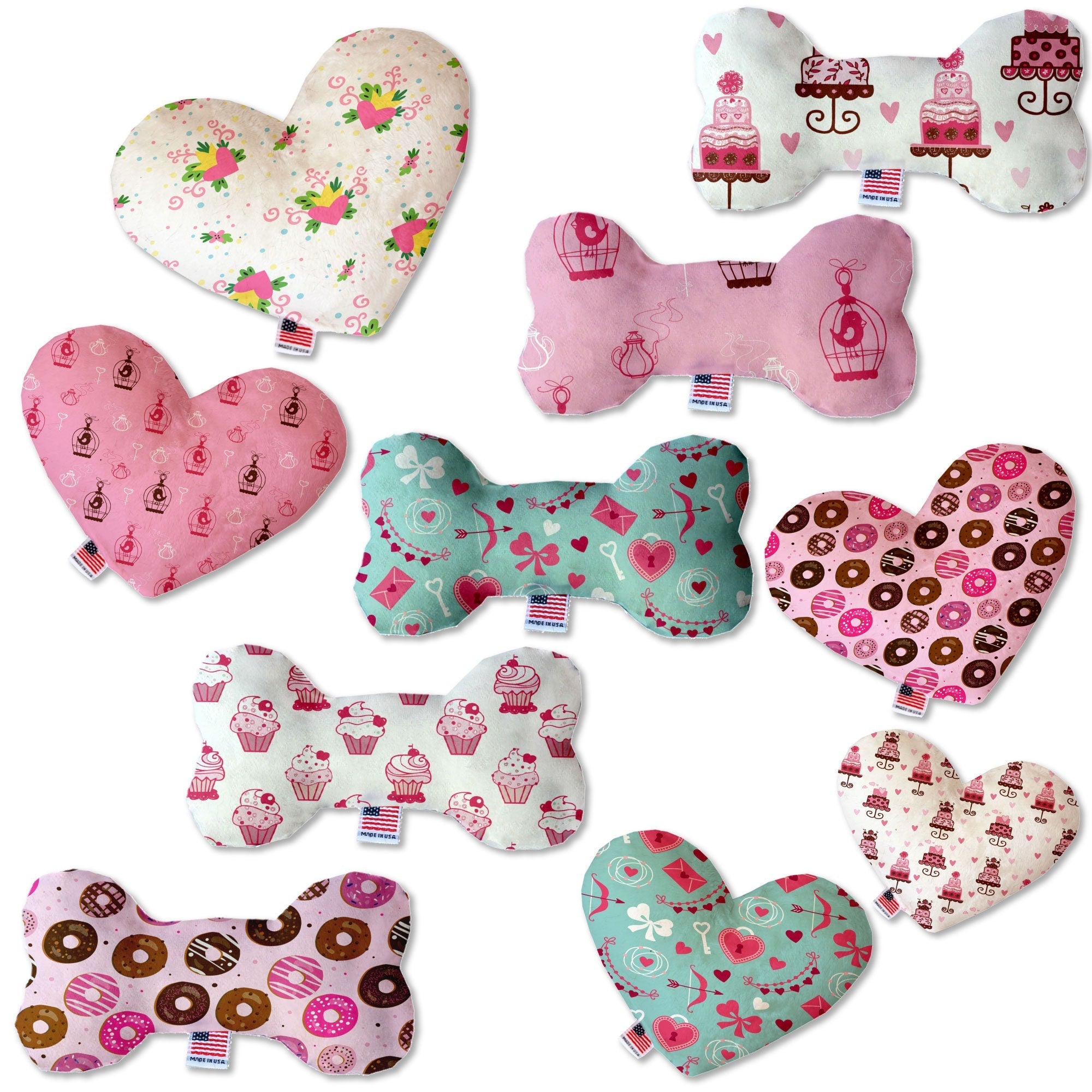 Valentine's Day Pet & Dog Plush Heart or Bone Toy, "Sweet Love Group" (Available in different sizes and 6 pattern options!)