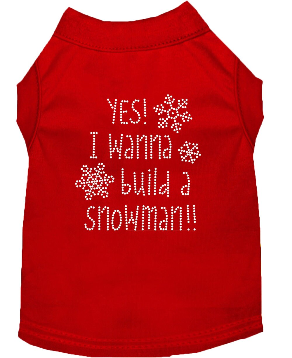 Christmas Pet Dog & Cat Shirt Rhinestone, "Yes, I Want to Build a Snowman"